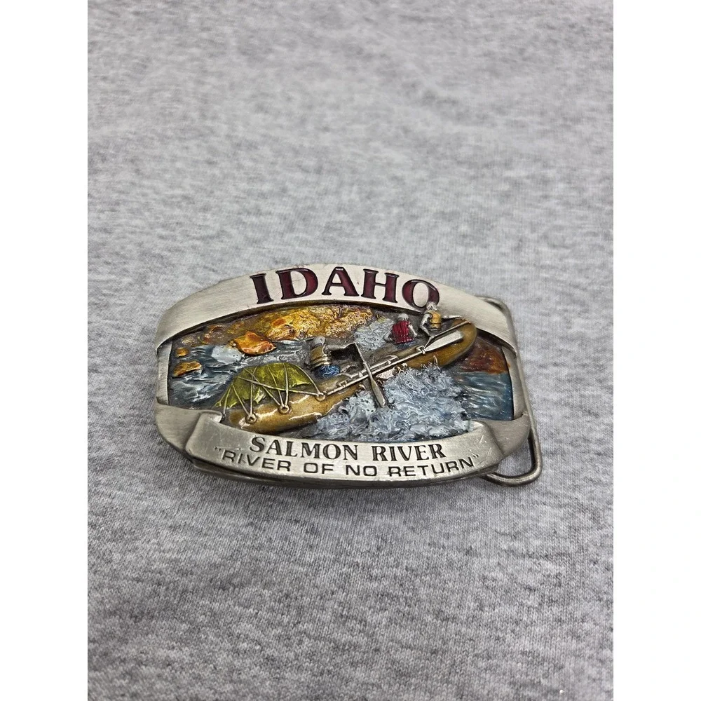 Vintage Siskiyou Idaho Salmon River Enamel Belt Buckle
